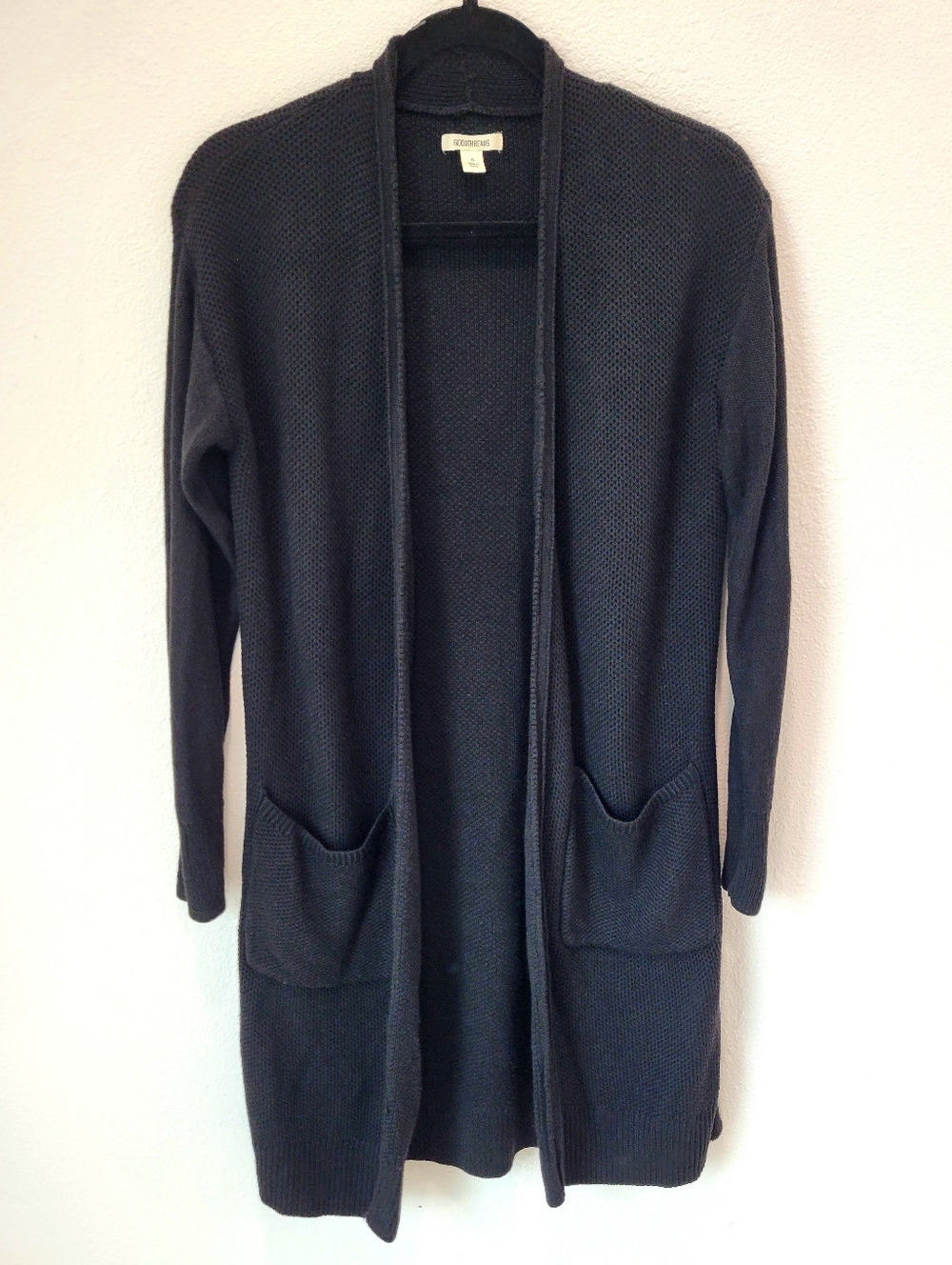 Goodthreads Women’s S Black Open Front Cardigan Lightweight Mesh Knit Pockets‎
